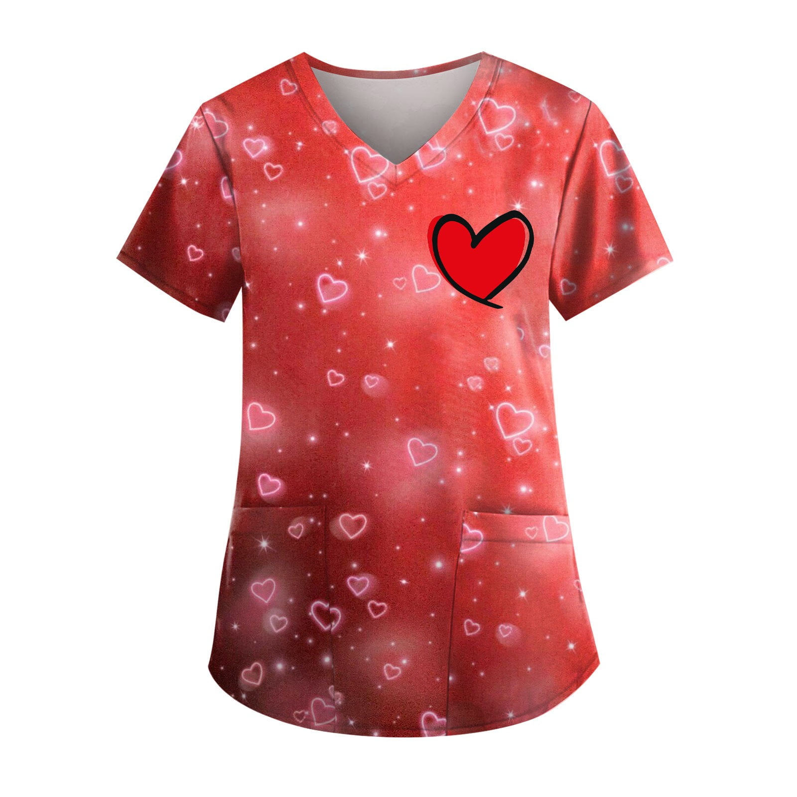 DENGDENG Valentine's Day Maternity Scrubs for Women V Neck Short Sleeve