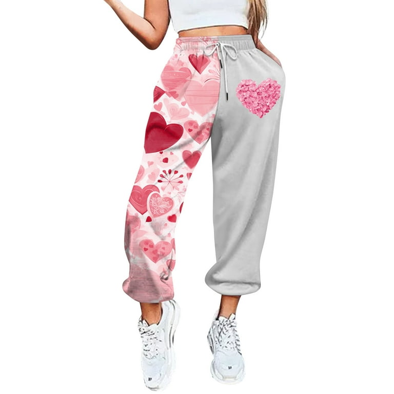DENGDENG Valentine's Day Plus Size Petite Sweatpants for Women Fall Love  Heart Printed Baggy Pants with Pockets Track High Waisted Sweatpants Wide  Leg