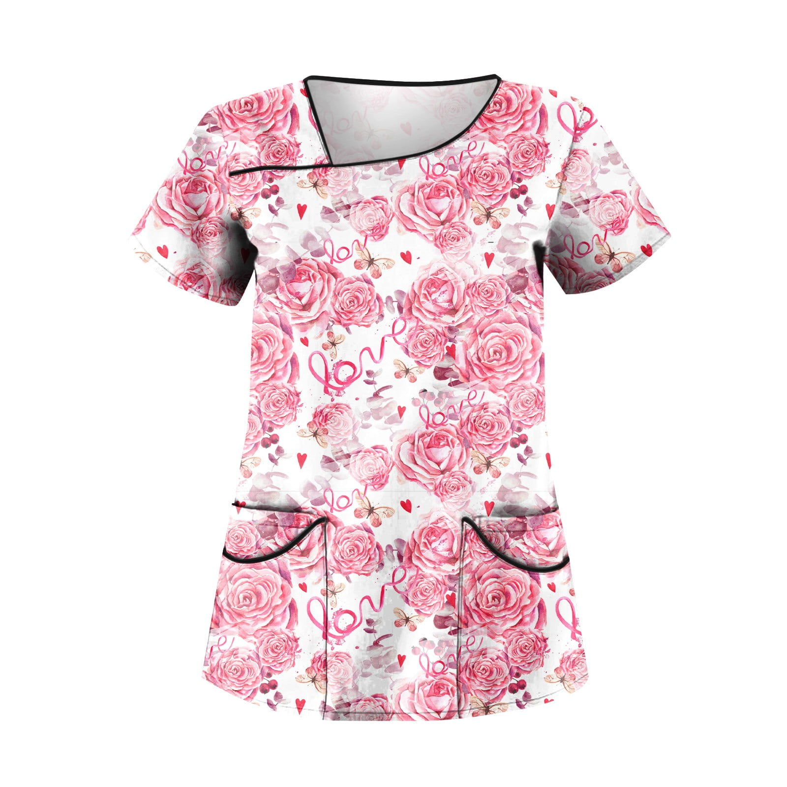 DENGDENG Valentines Day Nursing Scrubs for Women Short Sleeve Working Nurses Uniform Holiday