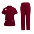 thumbnail image 1 of DENGDENG Wine Scrubs for Women Set 4 Way Stretch Nursing Uniform Quarter Zip Up V Neck Short Sleeve Scrub Tops & Jogger Pants Workwear Nurse Breathable Scrubs Set with Multi Pocket, XL, 1 of 6