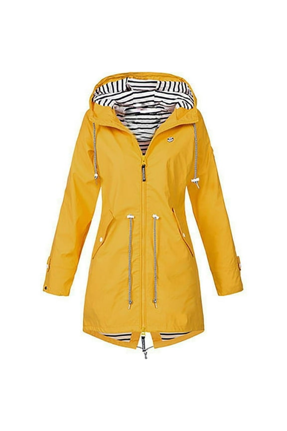 Women Long Rain Jackets Loose Fit Windbreaker Lightweight Raincoat 无 Casual Waterproof Jackets Outdoor Active Wear Rain Coat with Hood Yellow L