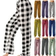 thumbnail image 1 of DENGDENG Women Plaid Pajamas Sleepwear Pj Bottoms Checkered Drawstring Elastic Waist Wide Leg Pants Cotton Christmas Lounge Pajama Pants with Pockets Gray 3XL, 1 of 5