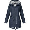 thumbnail image 1 of DENGDENG Women’S Raincoat Hooded Lightweight Windbreaker Long Rain Jackets with Hood Trendy 无 Waterproof Outdoor Travel Hiking Rain Coats 无 Navy S, 1 of 4
