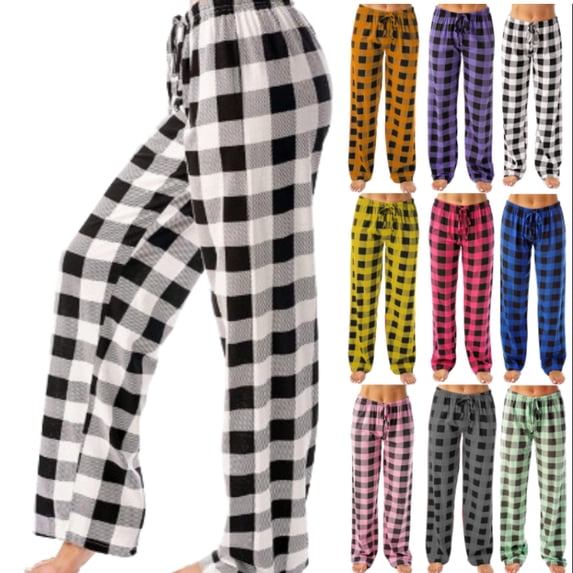 DENGDENG Women's Christmas Pajamas Buffalo Plaid Comfy Lounge Pj Pants Stretch High Waisted Sleep Pants Loose Fit Drawstring Wide Leg Pajama Pants with Pockets Gray XXL