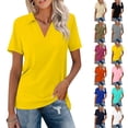 thumbnail image 1 of DENGDENG Women's Cotton Short Sleeve V Neck Polo Shirts Collared Tops Golf Shirt Work Casual Summer Tee, #03 Yellow XXL, 1 of 5