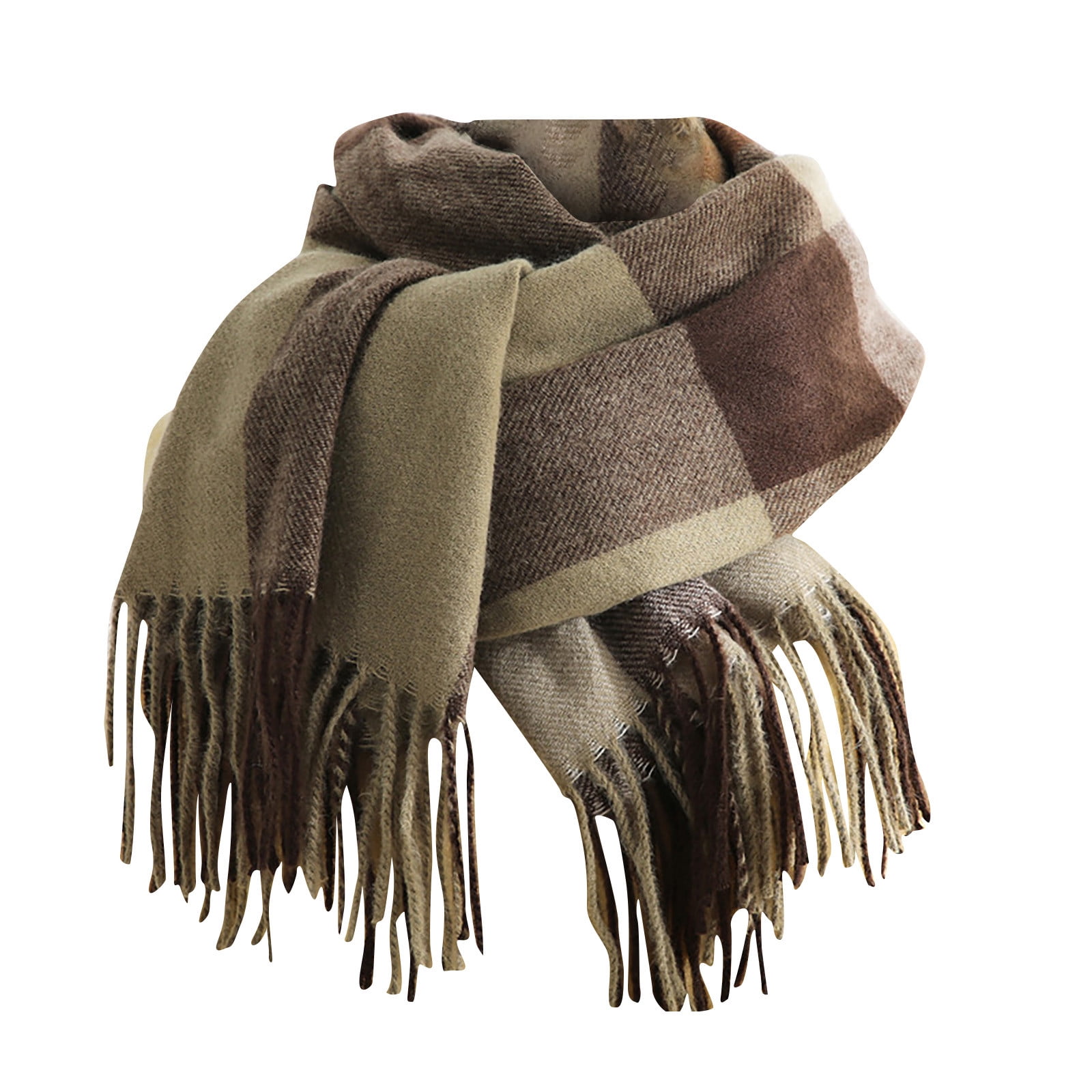 DENGDENG Long Womens Scarves Plaid Shawl Cape Scarf Tassel Scarf for Teen  Girls Brown Free Size