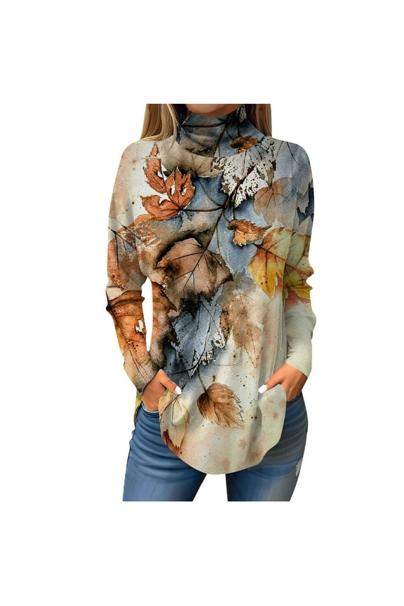 Women's Long Sleeve Tops Solid Color Turtleneck Shirts Loose Fit Graphic Tunic Tops To Wear with Leggings Turtle Neck Winter Blouses Fall Sweatshirts Plus Size Clothes Yellow 3XL