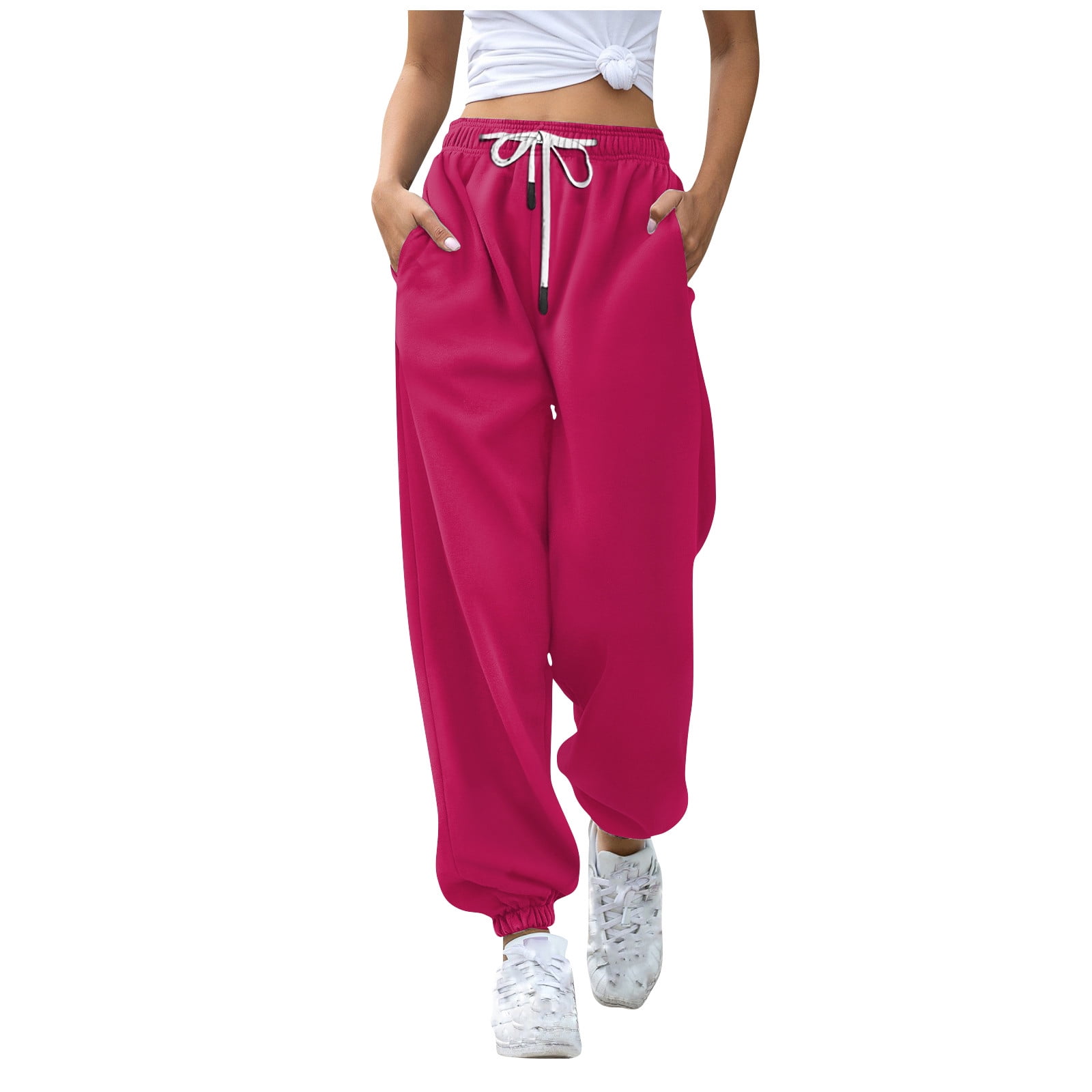DENGDENG Womens Sweatpants for Teen Girls Solid Color High Waisted