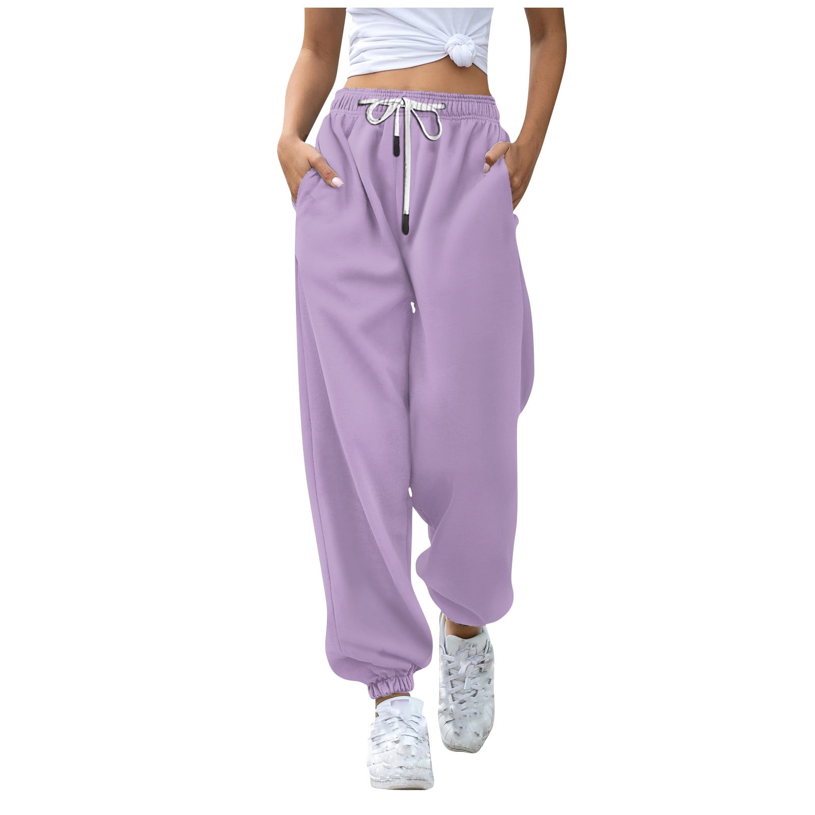 BLVB Womens Fleece Sweatpants Warm Baggy Pants Comfy Fall Winter Joggers  High Waisted Lounge Trousers with Pockets Purple 
