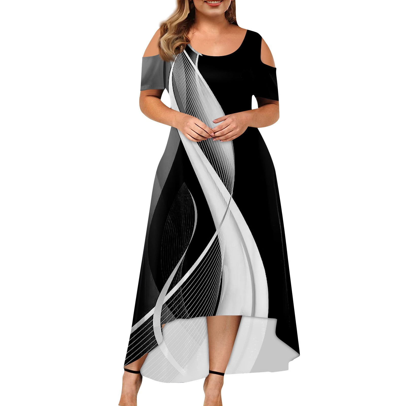 DENGDENG Women's Plus Size Summer Dresses 2024 Short Sleeve Maxi Dress ...