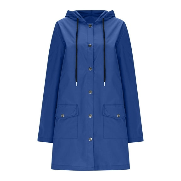 DENGDENG Women's Raincoats Fall Lightweight Waterproof Rain Jackets with Hood Loose Fit Windbreaker Active Wear Long Outdoor Rain Coats Royal Blue S