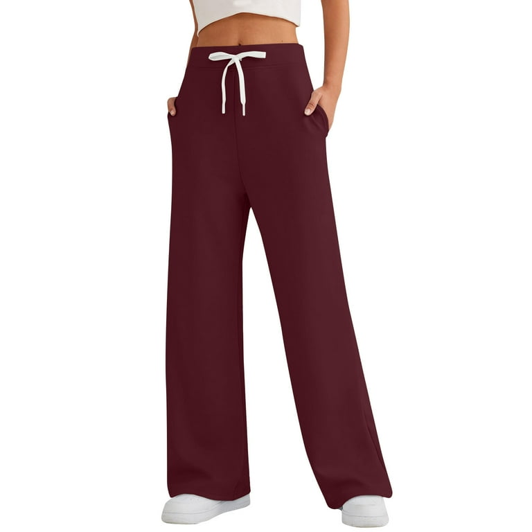 DENGDENG Women s Sweatpants Winter Drawstring Wide Leg Joggers Pants Petite Lounge High Waisted Baggy Sweatpants Y2k Comfy Trousers with Pockets Wine S Walmart