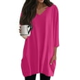 thumbnail image 1 of DENGDENG Women's Tunics Plus Size 2025 Dressy 3/4 Sleeve V Neck Shirts To Wear with Leggings Summer Tees Loose Fit Work Blouse Hot Pink S, 1 of 7