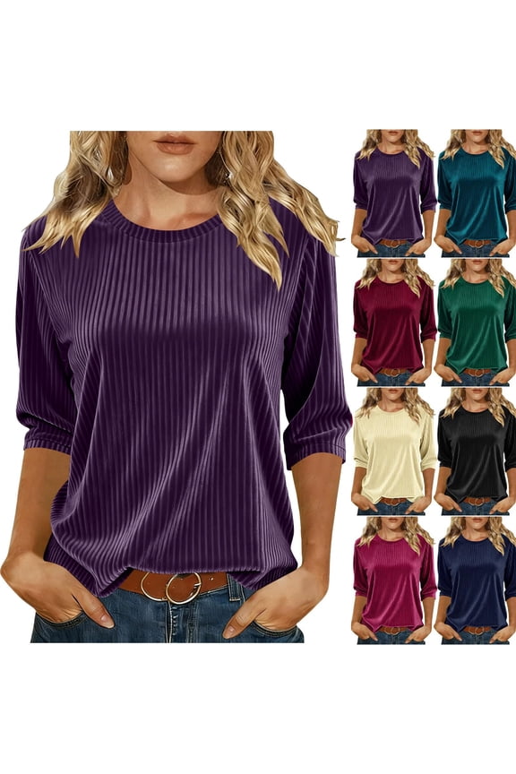 Women's Velvet Ribbed Tunic Top Long Sleeve Crewneck Velour Workout Blouse Retro Y2K Basic Loose Pullover, #02 Purple XL