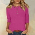 thumbnail image 1 of DENGDENG Womens 3/4 Sleeve Blouses Button Down Casual T Shirts Elbow Sleeve Summer Crew Neck Tops Dressy Three Quarter Length Clothes Trendy Loose Tunic Tops Hot Pink S, 1 of 5