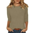 thumbnail image 1 of DENGDENG Womens 3/4 Sleeve Shirts Crew Neck Medium Elbow Summer T-Shirts Spring Round Neck Casual Blouses Petite Three Quarter Length Tunics Trendy Clothes Khaki S, 1 of 9