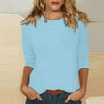 thumbnail image 1 of DENGDENG Womens 3/4 Sleeve Shirts Medium Casual Summer Tops Spring Round Neck Elbow Sleeve Tunic Tops Cute Three Quarter Length Blouses Plus Size Clothes Light Blue L, 1 of 9