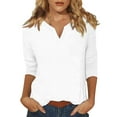 thumbnail image 1 of DENGDENG Womens 3/4 Sleeve Tops Summer Loose Fit Solid V Neck T Shirts Spring Casual Elbow Three Quarter Length Sleeve Tee Shirts Cute Holiday Blouses Tunic Top M, 1 of 5