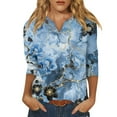 thumbnail image 1 of DENGDENG Womens 3/4 Sleeve Tops Lightweight V Neck Shirt Floral Fashion Blouse Summer Three Quarter Length Sleeve T Shirts Petite Vintage Tunic Tops 2024 Sky Blue L, 1 of 5