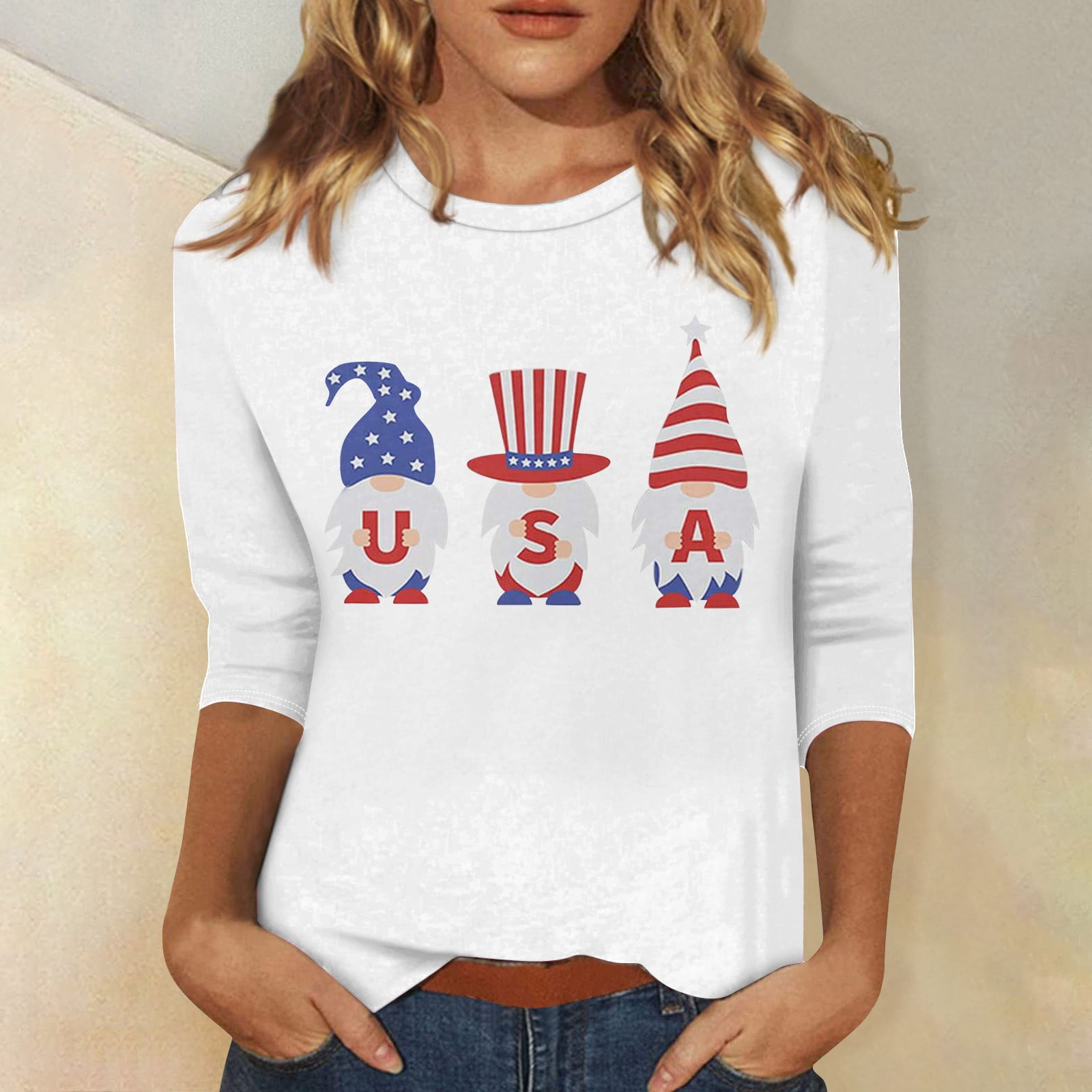 DENGDENG Womens 4th of July Baseball Shirts 3/4 Sleeve Independence Day
