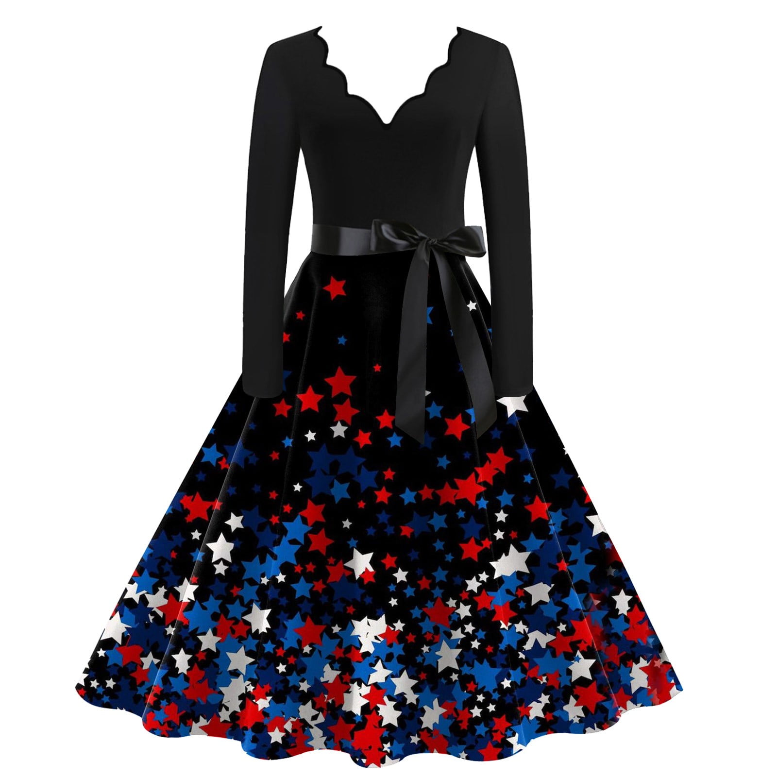 DENGDENG Womens 4th of July Dresses Long Sleeve Independence Day USA