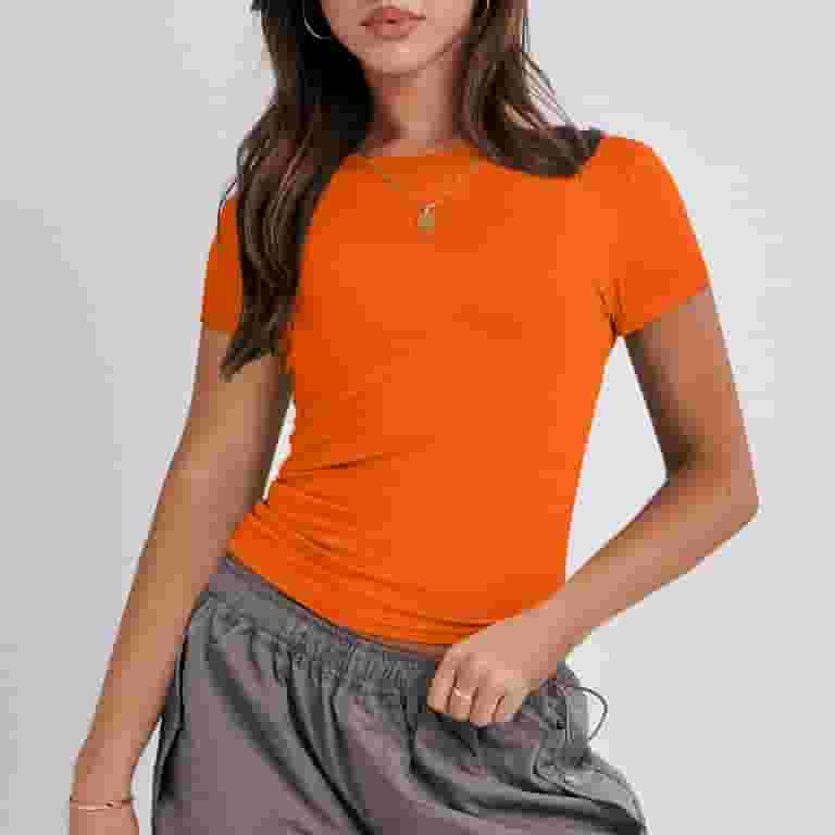 ◆KODAK◆ Breeze Short Sleeve Shirt Women ORANGE K5222EWTL4O DENGDENG Womens Basic T-Shirts Crew Neck Short Sleeve Going