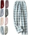 thumbnail image 1 of DENGDENG Womens Flannel Fall Pajamas Christmas Plaid Flannel Fleece Pjs Pants Cute Fuzzy Sleep Pants Winter Elastic Waist Loose Fit Soft Pajama Bottoms with Pockets Sky Blue 3XL, 1 of 8