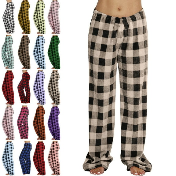 DENGDENG Womens Flannel Pajama Pant Plaid Christmas Fluffy Flannel Fleece Pajama Bottoms Plush Fuzzy Sleepwear Lounge Pants Warm Wide Leg Holiday Winter Pjs Pants Khaki XS