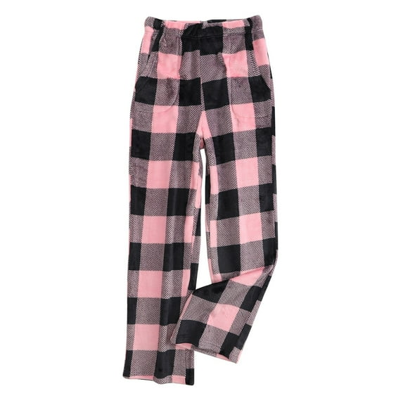 DENGDENG Womens Flannel Pajama Pants Clearance Warm Drawstring Plaid Pj Pants Winter Fuzzy Soft Lounge Pants with Pockets Pink M
