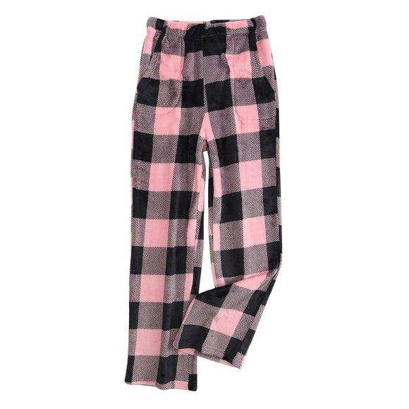 DENGDENG Womens Flannel Pajama Pants Petite Size Fuzzy Warm Fleece Pj Pants Winter Plaid Soft Trousers with Pockets Pink XL