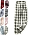 thumbnail image 1 of DENGDENG Womens Flannel Pj Pants Christmas Buffalo Plaid Winter Flannel Fuzzy Pajama Bottoms Warm Fleece Lounge Pants Fall Elastic Waist Cute Baggy Pjs Pants with Pockets Gray L, 1 of 5