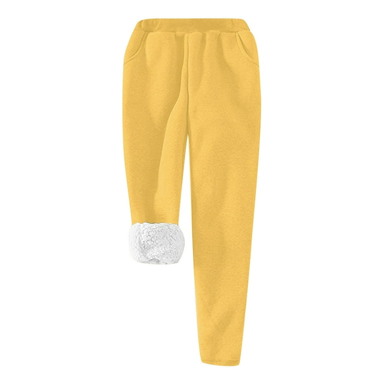 DENGDENG Womens Fleece Lined Pants Plus Size Warm Sherpa Tall Long Sweatpants Loose Fit Elastic Waist Lounge Winter Pants Yellow XXL Walmart