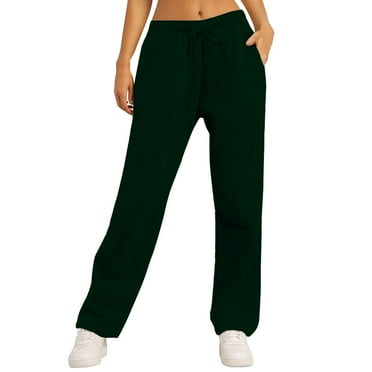 DENGDENG Womens Fleece Sweatpants Petite High Waisted Drawstring Wide Leg Sweatpants Loose Casual Baggy Pants Lightweight Yoga Joggers Pants with Pockets Green S