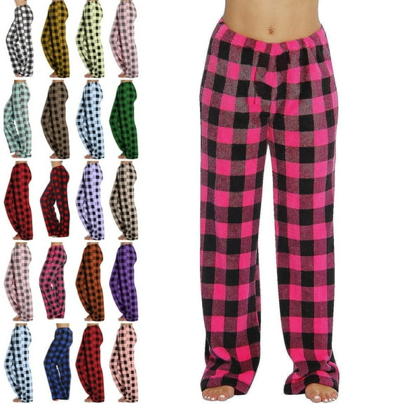 DENGDENG Womens Fuzzy Pajamas Plaid Flannel Fuzzy Plush Christmas Pj Pants Cute Fleece Loungewear Sleep Pants Winter High Waisted Holiday Fluffy Pajama Bottoms Hot Pink XS