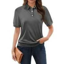 DENGDENG Womens Golf Shirts Short Sleeve Business Collared Polo Shirts Button Wicking Casual Tops Lightweight Fashion Clothes Dark Gray S