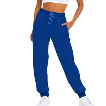 DENGDENG Womens Grey Sweatpants Wide Leg Drawstring Baggy Sweatpants Workout Casual High Waisted Joggers Pants Petite Y2k Long Lounge Pants with Pockets Blue M