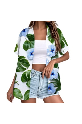 Womens Hawaiian Shirts Short Sleeve Summer Tropical Print Basic Tees Vacation Beach Short Sleeve Button Down Shirts Lightweight Tops Blouses Green XXL