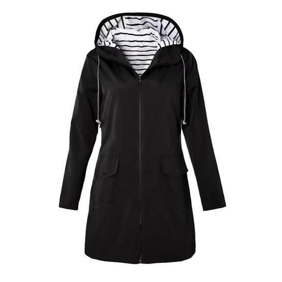 DENGDENG Womens Long Raincoat with Hood Plus Size Lightweight Windbreaker Rain Jackets 2025 Fall Waterproof Outdoor Hiking Rain Coat Black XL