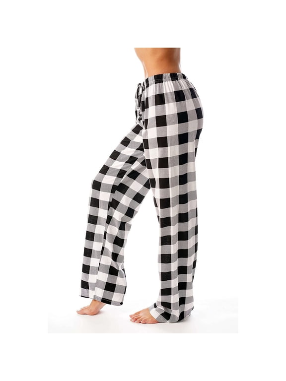 Womens Christmas Pajamas Comfy Plaid Pajama Pants Sleeping Lounge Pjs Soft Funny Y2k Wide Leg Palazzo Pants Black XL