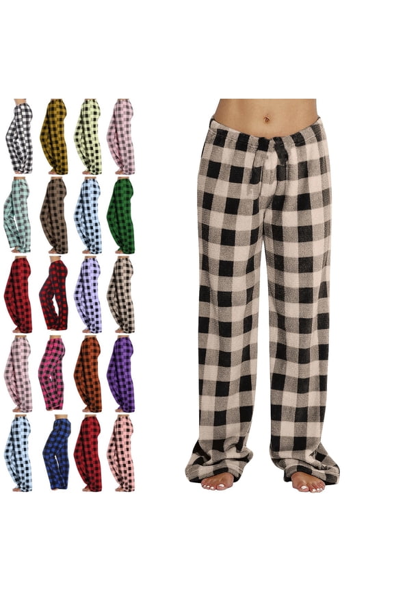 Womens Plaid Pajama Pants Petite Christmas Cozy Flannel Fleece Pajama Bottoms Fall Lounge Fuzzy Sleepwear Pants Plush Elastic Waist Fluffy Plus Size Pjs Pants Khaki S