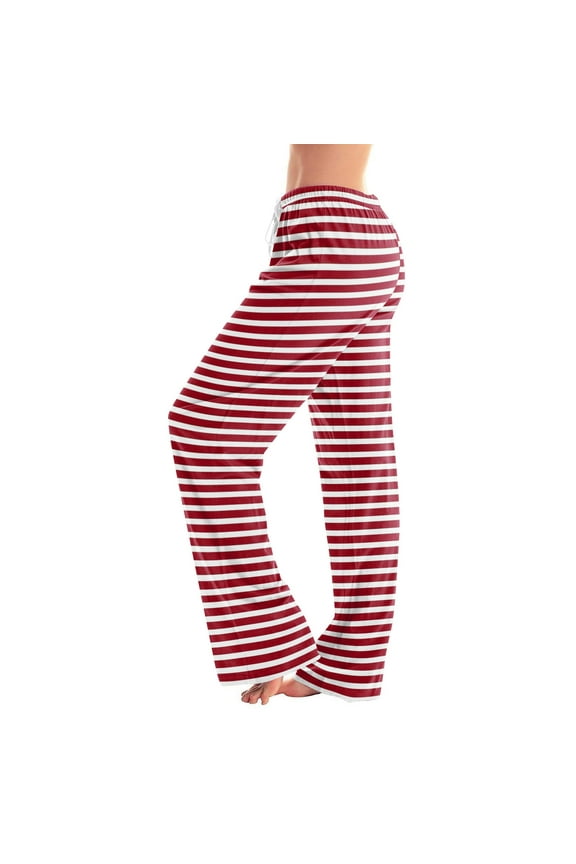 Womens Plus Size Pajamas Comfy Striped Pajama Pants Cute Lounge Sleep Wide Leg Pants Christmas Red Palazzo Pjs Red L