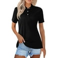 thumbnail image 1 of DENGDENG Womens Polo Shirts Short Sleeve Collared T Shirts Trendy V Neck Button Down Tops Classic Dressy Basic Tees Black 3XL, 1 of 4