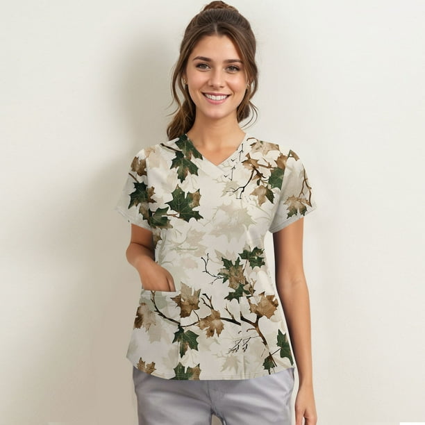 Plus size printed scrub tops 2025