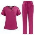 thumbnail image 1 of DENGDENG Womens Scrubs Set V-Neck Stretch Scrub Top & Jogger Cargo Pants with Pockets Soft Nursing Uniform Scrubs Set Breathable Cute Hot Pink S, 1 of 3