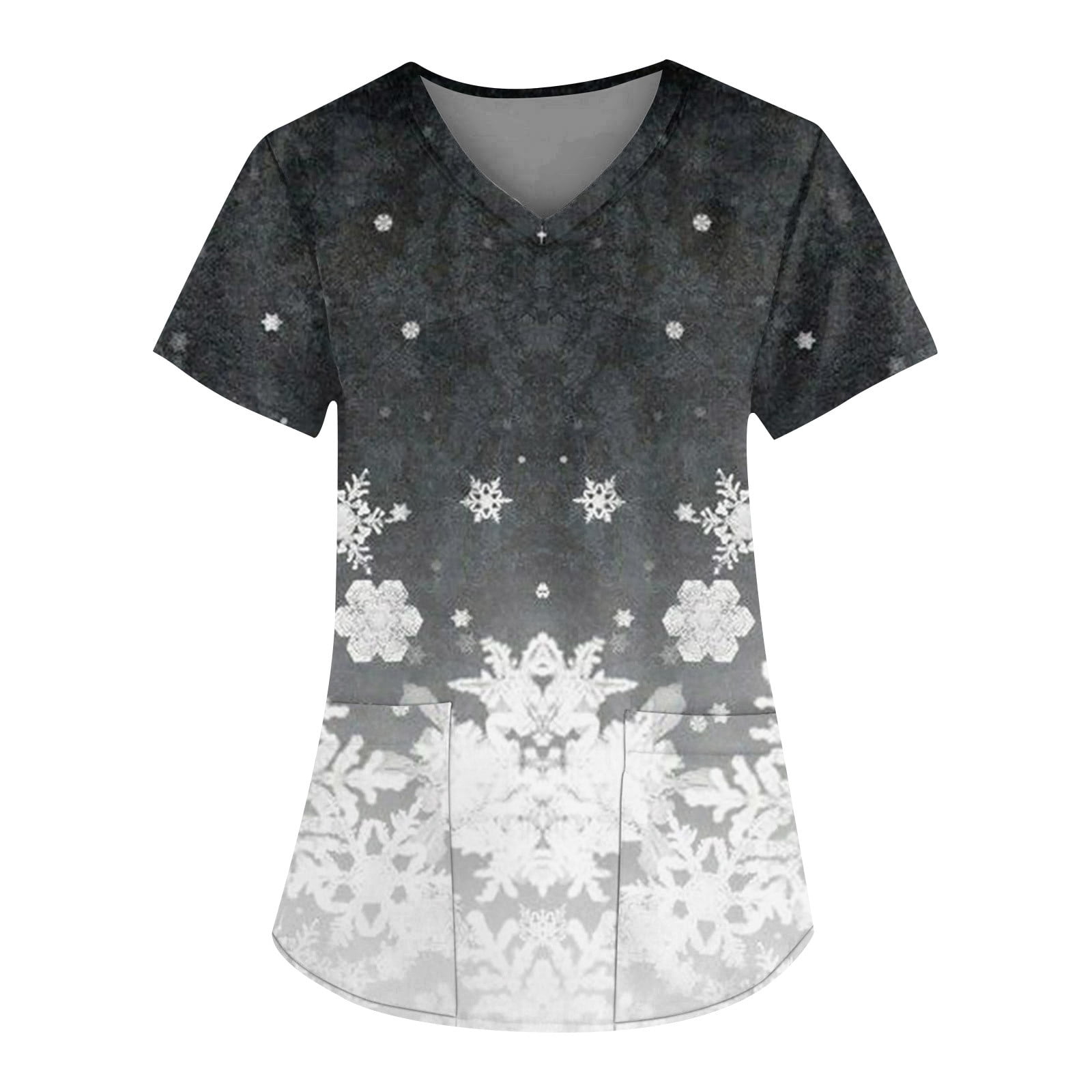 DENGDENG Womens Scrubstar Tops Christmas Snowflake Short Sleeve Womens Tops Christmas V Neck