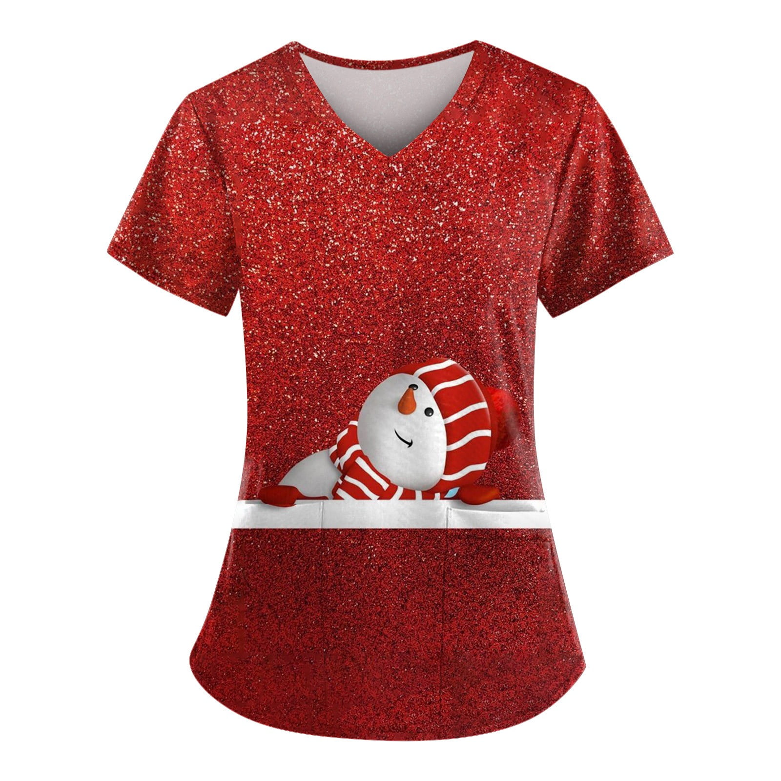 DENGDENG Womens Scrubstar Tops Christmas Snowman Short Sleeve Top Toys 2023 Christmas V Neck