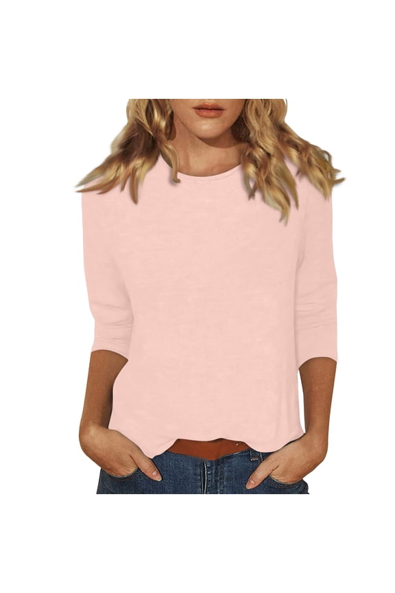 Womens Shirts 3/4 Sleeve Plus Size Boat Neck Casual Tops Petite Elbow Sleeve Summer Clothes Cute Three Quarter Length Tunic Tops Petite Blouses Light pink XL