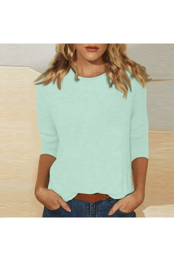 Womens 3/4 Sleeve Summer Tops Elbow T Shirts Work Casual Boat Neck Shirts Solid Color Three Quarter Length Blouses Boho Fashion 2025 Clothes Mint Green L