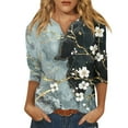 thumbnail image 1 of DENGDENG Womens Tops Plus Size 3/4 Sleeves Dressy V Neck Shirts Vintage Elbow Floral Blouses Lightweight Fashion T-Shirts Tunic Tops Light Gray S, 1 of 5