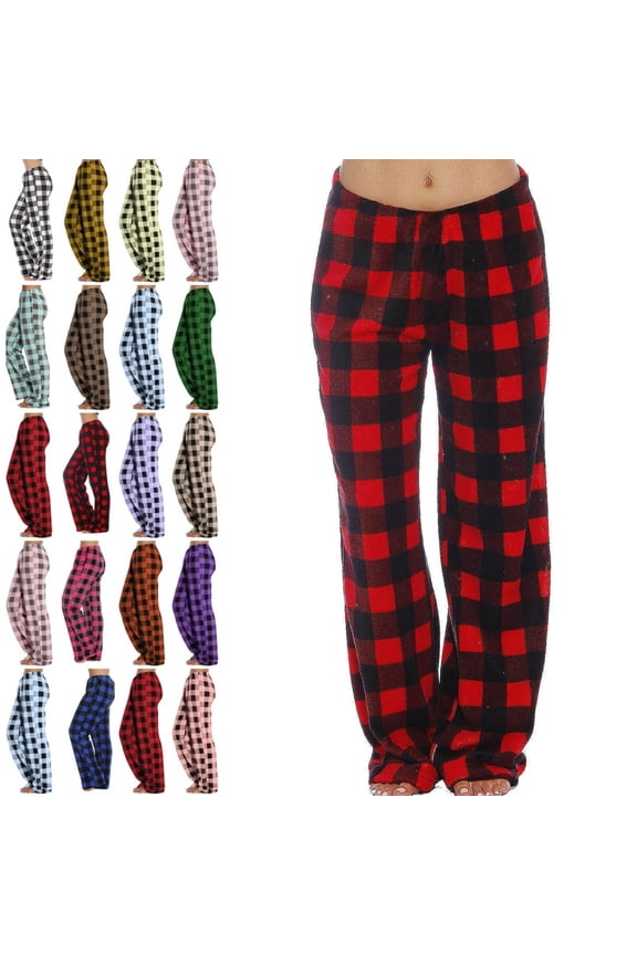 Womens Warm Pajamas Buffalo Plaid Christmas Cozy Flannel Fuzzy Pajamas Bottoms Cute Fleece Sleep Pants Wide Leg Plus Size Fluffy Pjs Pants Red L